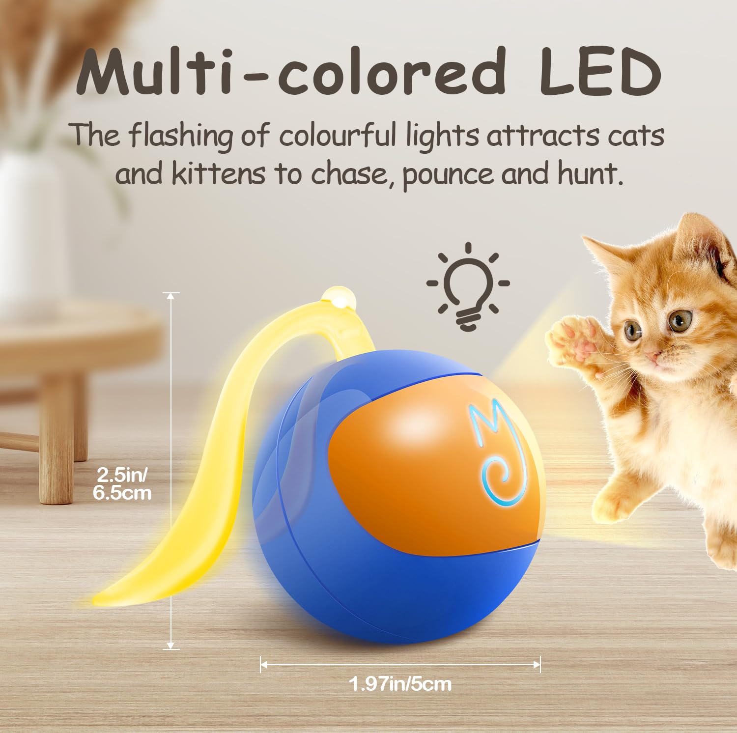 Migipaws Interactive Cat Ball Toy Set, Fun Tracker, Automatic Rolling Chase Ball With Fluffy Tail, A Small Mice, Rechargeable (B